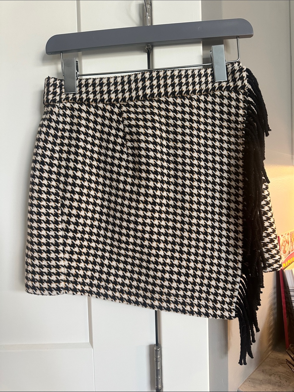 MAEVE small Houndstooth Fringe Wrap Skirt - Black,tan,cream Fall!!